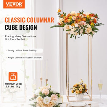 10PCS 31.5inch High Wedding Flower Stand, With Acrylic Laminate,Metal Vase Column Geometric Centerpiece Stands, Gold Rectangular Floral Display Rack for Events Reception, Party Decoration
