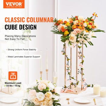 4PCS Gold Metal Column Wedding Flower Stand, 31.5inch High With Metal Laminate, Vase Geometric Centerpiece Stands, Cylindrical Floral Display Rack for Events Reception, Party Road Leads