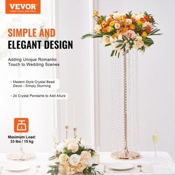 10PCS 35.43inchTall Crystal Wedding Flowers Stand, Luxurious Centerpieces Flower Vases Crystal Gold Vase Metal, Perfect for T-stage Wedding Party Ceremony Dinner Event Hotel Home Decor