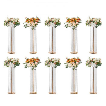 10PCS 35.43inchTall Crystal Wedding Flowers Stand, Luxurious Centerpieces Flower Vases Crystal Gold Vase Metal, Perfect for T-stage Wedding Party Ceremony Dinner Event Hotel Home Decor