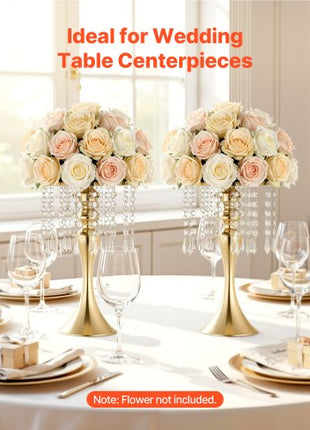 20 PCS Wedding Flower Vase, 13.4 in Tall Flower Table Centerpieces, Crystal Banquet Vases Easy Installation, Electroplated Finish, Versatile Arrangement Stand for Party Events Home Decor, Gold