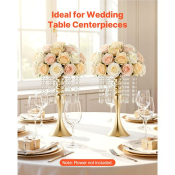20 PCS Wedding Flower Vase, 13.4 in Tall Flower Table Centerpieces, Crystal Banquet Vases Easy Installation, Electroplated Finish, Versatile Arrangement Stand for Party Events Home Decor, Gold