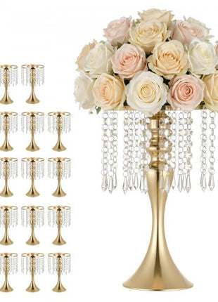20 PCS Wedding Flower Vase, 13.4 in Tall Flower Table Centerpieces, Crystal Banquet Vases Easy Installation, Electroplated Finish, Versatile Arrangement Stand for Party Events Home Decor, Gold