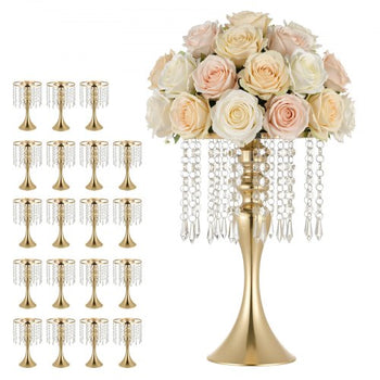 20 PCS Wedding Flower Vase, 13.4 in Tall Flower Table Centerpieces, Crystal Banquet Vases Easy Installation, Electroplated Finish, Versatile Arrangement Stand for Party Events Home Decor, Gold