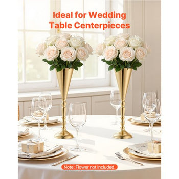 20 PCS Wedding Flower Vase, 16.9 in Tall Trumpet Flower Table Centerpieces, Banquet Vases Easy Installation, Electroplated Versatile Arrangement Stand for Party Events Home Decor Reception, Gold