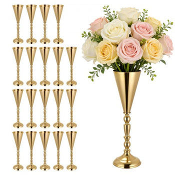 20 PCS Wedding Flower Vase, 16.9 in Tall Trumpet Flower Table Centerpieces, Banquet Vases Easy Installation, Electroplated Versatile Arrangement Stand for Party Events Home Decor Reception, Gold