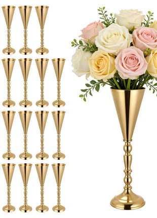 20 PCS Wedding Flower Vase, 16.9 in Tall Trumpet Flower Table Centerpieces, Banquet Vases Easy Installation, Electroplated Versatile Arrangement Stand for Party Events Home Decor Reception, Gold