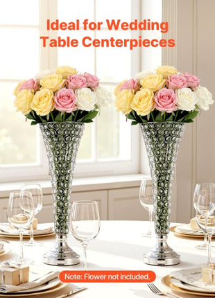 4 PCS Crystal Wedding Flower Vase, 20 in Tall Flower Table Centerpieces, Crystal Cylinder Banquet Vases Easy Installation, Versatile Arrangement Stand for Party Events Room Home Decor, Silver