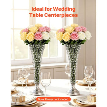 4 PCS Crystal Wedding Flower Vase, 20 in Tall Flower Table Centerpieces, Crystal Cylinder Banquet Vases Easy Installation, Versatile Arrangement Stand for Party Events Room Home Decor, Silver