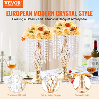 20PCS 43cm/16.9 Tall Crystal Wedding Flower Stand, Metal Wedding Centerpiece Vase, Gold Flower Holders Floral Display Rack for Tables Wedding Dinner Party, Ceremony Birthday Event Decor