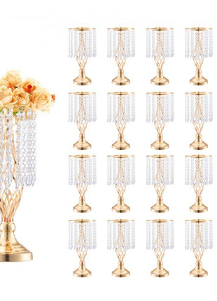 20PCS 43cm/16.9 Tall Crystal Wedding Flower Stand, Metal Wedding Centerpiece Vase, Gold Flower Holders Floral Display Rack for Tables Wedding Dinner Party, Ceremony Birthday Event Decor