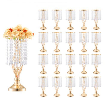 20PCS 43cm/16.9 Tall Crystal Wedding Flower Stand, Metal Wedding Centerpiece Vase, Gold Flower Holders Floral Display Rack for Tables Wedding Dinner Party, Ceremony Birthday Event Decor