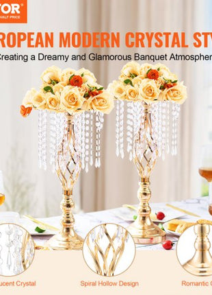 12PCS 49cm/19.3 Tall Crystal Wedding Flower Stand, Metal Wedding Centerpiece Vase, Gold Flower Holders Floral Display Rack for Tables Wedding Dinner Party, Ceremony Birthday Event Decor