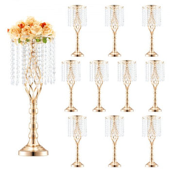 10PCS 55cm/21.65 Tall Crystal Wedding Flower Stand, Metal Wedding Centerpiece Vase, Gold Flower Holders Floral Display Rack for Tables Wedding Dinner Party, Ceremony Birthday Event Decor