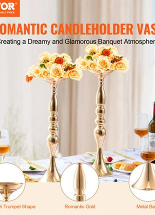 24PCS 50cm/19.7 Tall Wedding Flower Vase, Metal Wedding Centerpiece, Gold Floral Arrangement Stand Display Rack for Tables Wedding Dinner Party, Anniversary Ceremony Birthday Event Decor