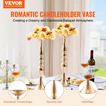 24PCS 50cm/19.7 Tall Wedding Flower Vase, Metal Wedding Centerpiece, Gold Floral Arrangement Stand Display Rack for Tables Wedding Dinner Party, Anniversary Ceremony Birthday Event Decor