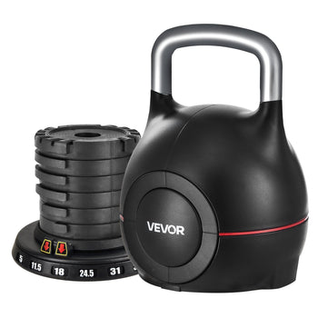 Kettlebell, Adjustable Kettlebell with 7 Weight Levels (5, 11.5, 18, 24.5, 31, 37.5, 44 lbs), Die-Cast Aluminum and ABS Material, for Grip Strength Training, Full-body Workout & Cross-Training