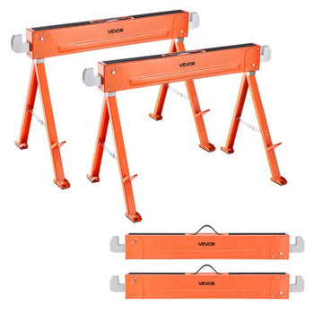 Saw Horses, 2 Pack Folding Work Horses, 1323 lbs Load Capacity Sawhorse with Heavy Duty Legs, All-Metal Portable Saw Horse with Non-Slip Foot Pads, for Woodworking, Carpenters & Contractors