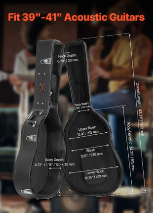 Acoustic Guitar Hard Case, 43.31 in Gourd-Shaped Guitar Hard Case, With Lock Latch Key Handle, PVC Padding Soft Lining Water-Resistant Hard Shell Guitar Case, for 39-41 in Acoustic Guitar, Black