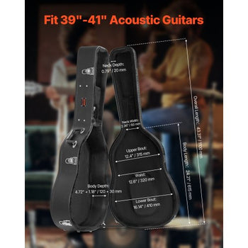 Acoustic Guitar Hard Case, 43.31 in Gourd-Shaped Guitar Hard Case, With Lock Latch Key Handle, PVC Padding Soft Lining Water-Resistant Hard Shell Guitar Case, for 39-41 in Acoustic Guitar, Black