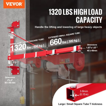 Electric Hoist Support Arm, 1320 lbs Max Load Capacity, Electric Hoist Holder Swing Arm with Pole, Steel Hoist Frame, 180° Swivel Scaffold Hoist Lifting Arm, Winch Hoist Arm for Workshop, Garage