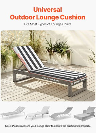 Chaise Lounge Cushion, 74 x 22 x 3 in, Set of 2 Outdoor Lounge Chair Cushions, Waterproof & Fade-Resistant Sun Lounger Cushions with Ties, Patio Lounger Pads for Pool Deck, Black & White Stripes