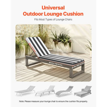 Chaise Lounge Cushion, 74 x 22 x 3 in, Set of 2 Outdoor Lounge Chair Cushions, Waterproof & Fade-Resistant Sun Lounger Cushions with Ties, Patio Lounger Pads for Pool Deck, Black & White Stripes