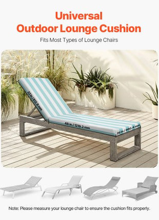 Chaise Lounge Cushion, 80 x 26 x 4 in, Set of 2 Outdoor Lounge Chair Cushions, Waterproof & Fade-Resistant Sun Lounger Cushions with Ties, Patio Lounger Pads for Pool Deck, Green & White Stripes