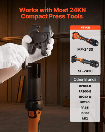 5PCS VUS Pressing Kit, 4PCS Press Rings (1/2", 3/4", 1", 1-1/4") & R8 Actuator - Compatible with ProPress Copper Pipes, Work with 24KN Compact Press Tools for 180° Operation