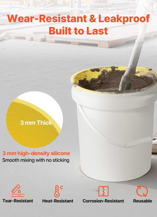 2 Pcs 5 Gallon Bucket Liner for Concrete Mix, Reusable Silicone Mortar Bucket Liner for Thinset Paint Concrete Epoxy Mixing, Heavy-duty Grout Mixer Insert with Measurements, Blue & Yellow