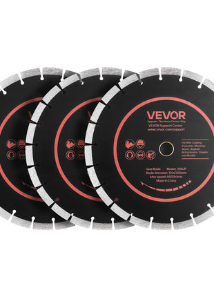 Diamond Blades 12 inch, 3-Pack Concrete Saw Blade Set, 1 in Arbor, High-Hardness Diamond Segments, 65Mn Steel Core, Dry Wet Cutting, Clean Edges for Concrete, Masonry, Brick, Stone, Granite