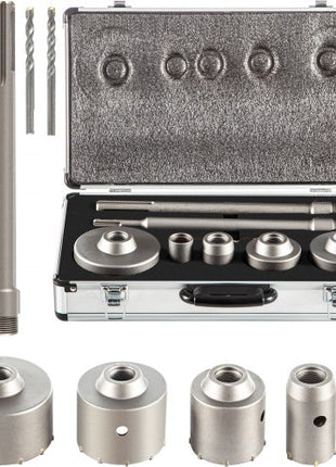 Concrete Hole Saw Kit, 1-2/11\", 1-3/5\", 2-9/16\", 3-5/32\", 3-15/16\" Drill Bit Set SDS Plus & SDS MAX Shank Wall Hole Cutter with a 4-1/3\" Connecting Rod for Concrete, Cement, Stone Wall, Ma