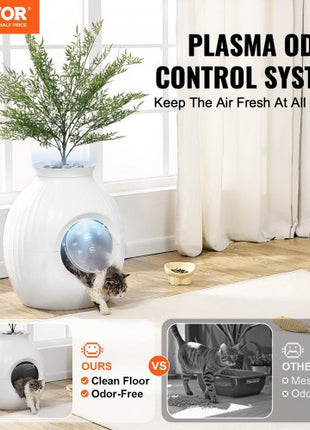 Plant Cat Litter Box, Smart Odor Control System, Hidden Cat Litter Box with 9.48 in Large Entrance, Lighting Decoration & Sturdy ABS Material, Fit for Living Room/Corner/Outdoor Pool/Patio