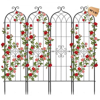 Garden Trellis, 60 x 15 inch Rose Trellis, 4 Packs Garden Flower Rose Trellises with Powder-Coated Finish & Convenient Locking Design, Plant Support Trellises for Flowers, Vegetables, Roses