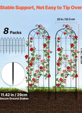 Garden Trellis, 71 x 20 inch Rose Trellis, 8 Packs Garden Flower Rose Trellises with Powder-Coated Finish & Convenient Locking Design, Plant Support Trellises for Flowers, Vegetables, Roses