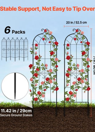 Garden Trellis, 71 x 20 inch Rose Trellis, 6 Packs Garden Flower Rose Trellises with Powder-Coated Finish & Convenient Locking Design, Plant Support Trellises for Flowers, Vegetables, Roses