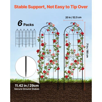 Garden Trellis, 71 x 20 inch Rose Trellis, 6 Packs Garden Flower Rose Trellises with Powder-Coated Finish & Convenient Locking Design, Plant Support Trellises for Flowers, Vegetables, Roses