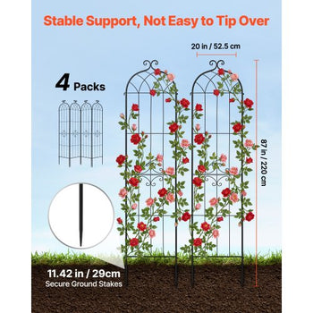 Garden Trellis, 87 x 20 inch Rose Trellis, 4 Packs Garden Flower Rose Trellises with Powder-Coated Finish & Convenient Locking Design, Plant Support Trellises for Flowers, Vegetables, Roses