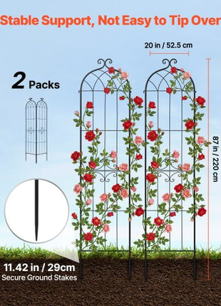 Garden Trellis, 87 x 20 inch Rose Trellis, 2 Packs Garden Flower Rose Trellises with Powder-Coated Finish & Convenient Locking Design, Plant Support Trellises for Flowers, Vegetables, Roses