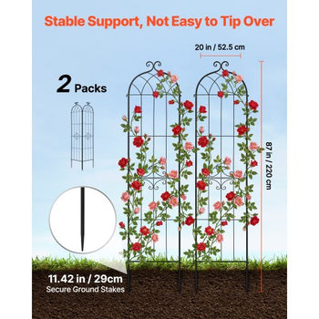 Garden Trellis, 87 x 20 inch Rose Trellis, 2 Packs Garden Flower Rose Trellises with Powder-Coated Finish & Convenient Locking Design, Plant Support Trellises for Flowers, Vegetables, Roses