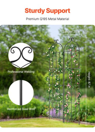 Garden Trellis for Climbing Plants, 87 x 20 in, 2 Packs Rustproof Metal Garden Flower Trellis, Outdoor Climbing Rose Trellis Cucumbers Support, Decorative Clematis Trellis for Courtyards Lawns