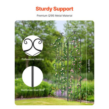 Garden Trellis for Climbing Plants, 87 x 20 in, 2 Packs Rustproof Metal Garden Flower Trellis, Outdoor Climbing Rose Trellis Cucumbers Support, Decorative Clematis Trellis for Courtyards Lawns