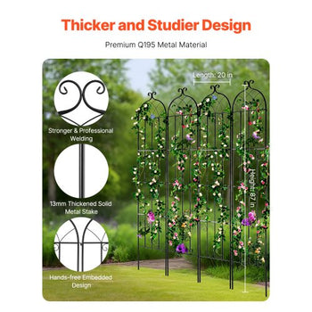 Garden Trellis for Climbing Plants, 87 x 20 in, 4 Packs Rustproof Metal Garden Flower Trellis, Outdoor Climbing Rose Trellis Cucumbers Support, Decorative Clematis Trellis for Courtyards Lawns