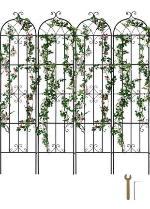 Garden Trellis for Climbing Plants, 87 x 20 in, 4 Packs Rustproof Metal Garden Flower Trellis, Outdoor Climbing Rose Trellis Cucumbers Support, Decorative Clematis Trellis for Courtyards Lawns