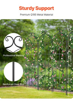 Garden Trellis for Climbing Plants, 71 x 20 in, 6 Packs Rustproof Metal Garden Flower Trellis, Outdoor Climbing Rose Trellis Cucumbers Support, Decorative Clematis Trellis for Courtyards Lawns