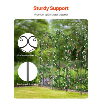 Garden Trellis for Climbing Plants, 71 x 20 in, 6 Packs Rustproof Metal Garden Flower Trellis, Outdoor Climbing Rose Trellis Cucumbers Support, Decorative Clematis Trellis for Courtyards Lawns