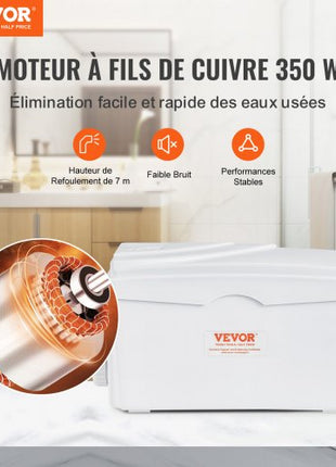 Macerator Pump, 350W, 6000 L/h Flow, 23 ft/7 m Head, Macerator Sewerage Sump Pump with 3 Water Inlets for Basement, Kitchen, Sink, Shower, Bathtub, Laundry Waste Water Disposal Upflush Machine