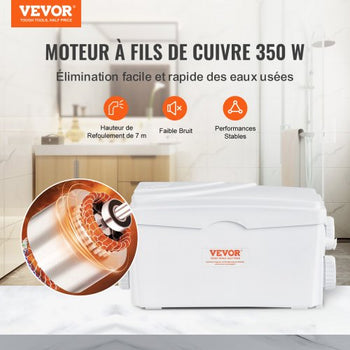 Macerator Pump, 350W, 6000 L/h Flow, 23 ft/7 m Head, Macerator Sewerage Sump Pump with 3 Water Inlets for Basement, Kitchen, Sink, Shower, Bathtub, Laundry Waste Water Disposal Upflush Machine
