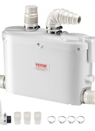 Macerator Pump, 500W, 29 GPM Flow, 26 ft/8 m Head, Macerator Sewerage Toilet Pump with 4 Water Inlets, Waste Water Disposal Upflush Machine for Kitchen, Basement, Shower, Sink, Laundry, Bathtub