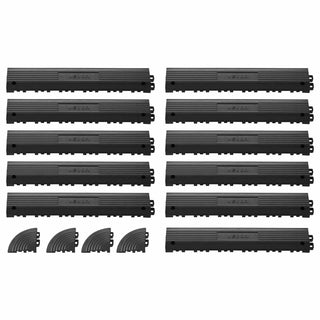 Transition Edge Kit, 11-Piece, Durable Straight Garage Floor Edging, PP Material, Easy Installation, Edge Protection for Wet Area Restaurant Pool, Only Compatible with  Drainage Mats, Black